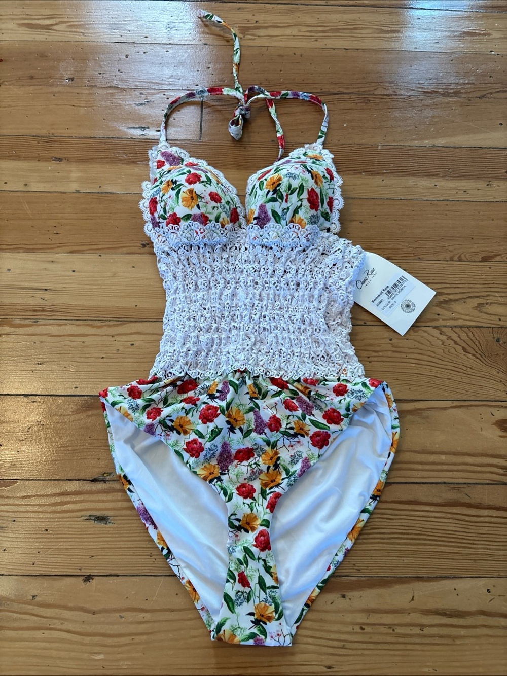 Charo Ruiz Floral White Smocked One-Piece Swimsuit